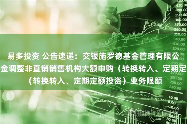 易多投资 公告速递：交银施罗德基金管理有限公司关于交银货币基金调整非直销销售机构大额申购（转换转入、定期定额投资）业务限额