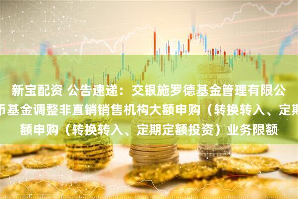 新宝配资 公告速递：交银施罗德基金管理有限公司关于交银天鑫宝货币基金调整非直销销售机构大额申购（转换转入、定期定额投资）业务限额