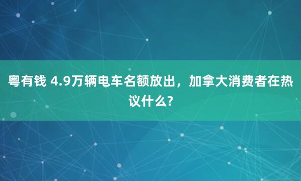 粤有钱 4.9万辆电车名额放出，加拿大消费者在热议什么?