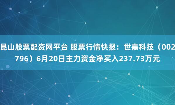 昆山股票配资网平台 股票行情快报：世嘉科技（002796）6月20日主力资金净买入237.73万元